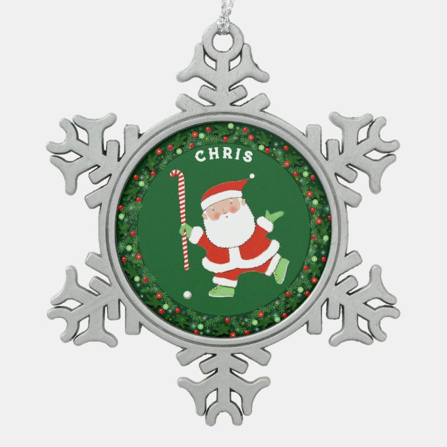 Field Hockey Christmas Collectable Snowflake Pewter Christmas Ornament (Front)