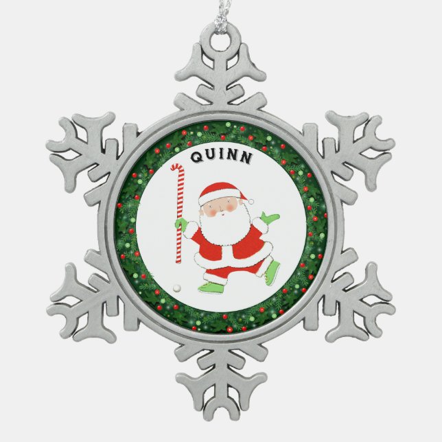 Field Hockey Christmas Collectable Snowflake Pewter Christmas Ornament (Front)
