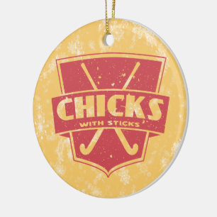 Field Hockey Christmas Ornament Chicks With Sticks