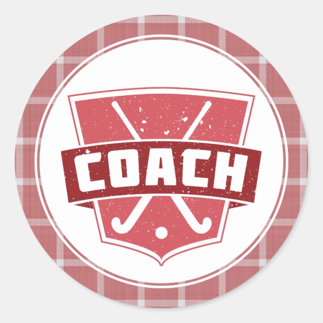 Field Hockey Coach Red Shield Classic Round Sticker (Front)