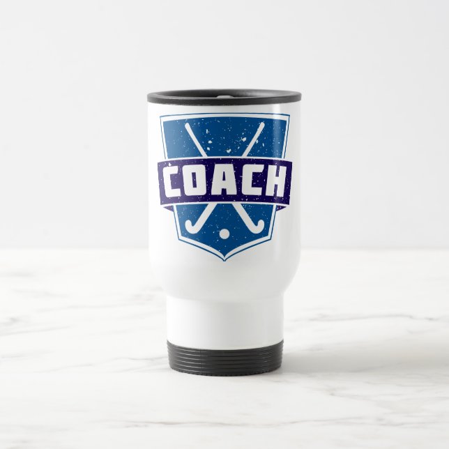 Field Hockey Coach Shield Travel Mug (Center)