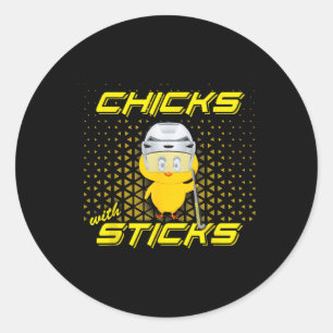 Field Hockey Cute Chicks With Sticks For Teen Play Classic Round Sticker