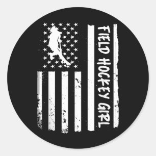 Field Hockey Girl Usa Flag  Classic Round Sticker