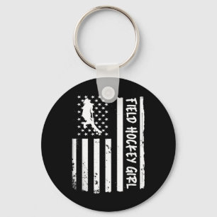 Field Hockey Girl Usa Flag Key Ring