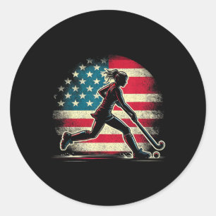 Field Hockey Girl Usa United States Of America Fla Classic Round Sticker
