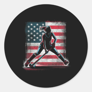 Field Hockey Girl Usa United States Of America Fla Classic Round Sticker
