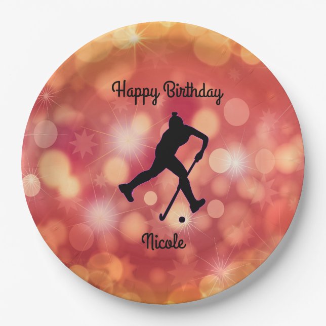 Field Hockey Girls Birthday Party Paper Plates (Front)