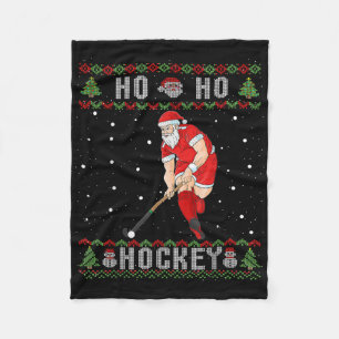 Field Hockey Ho Ho Hockey Ugly Christmas Santa Cla Fleece Blanket
