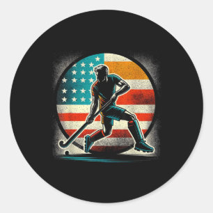 Field Hockey Man Usa United States Of America Flag Classic Round Sticker