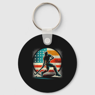 Field Hockey Man Usa United States Of America Flag Key Ring