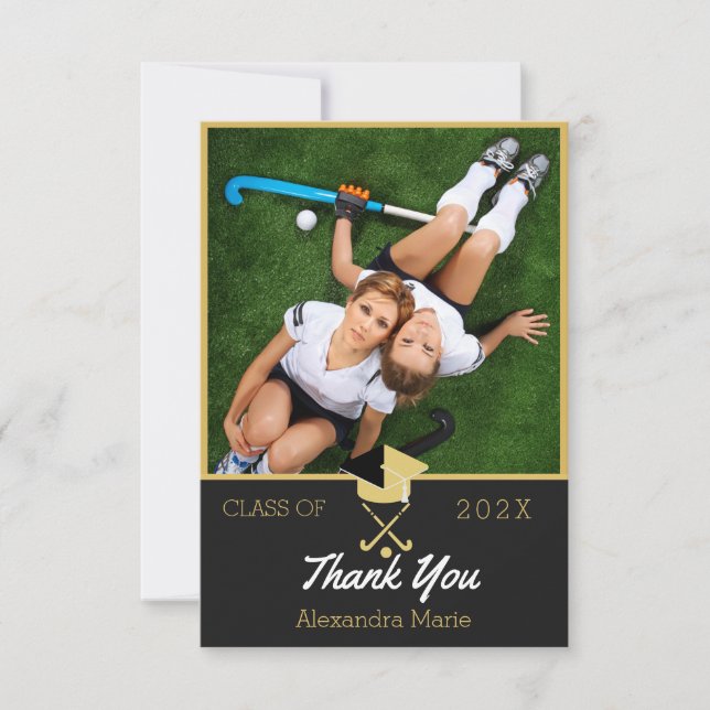 Field Hockey Modern Photo graduation class of Thank You Card (Front)