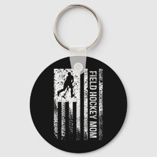Field Hockey Mom Mama Distressed Vintage American Key Ring