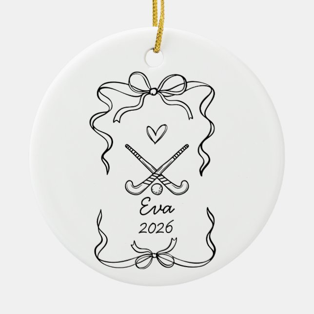  Field Hockey Ornament, Christmas Coquette  Ceramic Ornament (Front)