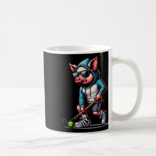 Field Hockey Pig In Hoodie With Sungles Stick Coffee Mug