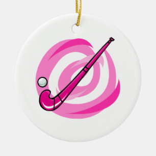 Field Hockey pink logo Ceramic Tree Decoration