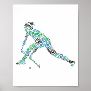Field Hockey Player Word Silhouette Hockey Team Sp Poster