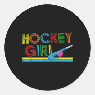 Field Hockey Retro Hockey Girl Classic Round Sticker