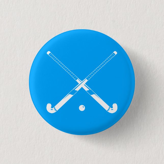 Field Hockey Silhouette Button Blue (Front)