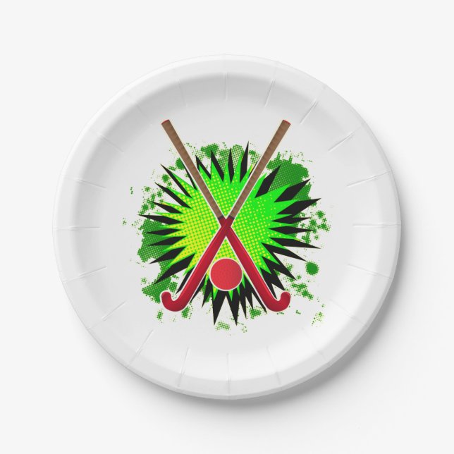 Field Hockey Stick And Ball Splash Paper Plate (Front)