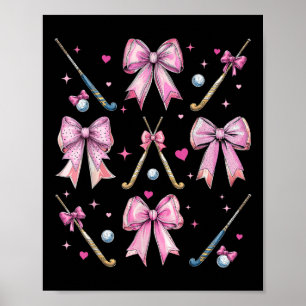Field Hockey Stick Girl Coquette Bow Pink Mom  Poster