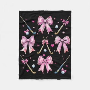 Field Hockey Stick Girl Coquette Bow Pink Mum Fleece Blanket