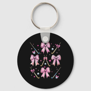 Field Hockey Stick Girl Coquette Bow Pink Mum Key Ring