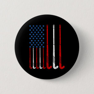 Field Hockey Sticks American Flag 6 Cm Round Badge