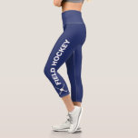 Field Hockey Team Custom Text, Team Name Navy Blue Capri Leggings<br><div class="desc">Stand out on the field with these super comfortable capri leggings featuring field hockey sticks and a ball and your custom text - team name, player name, etc, or leave "FIELD HOCKEY" all set against a navy blue background. Easily change the color to match your club or team colors! Comfortable,...</div>