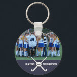 Field Hockey Team Player Photo Name Number Custom Key Ring<br><div class="desc">Fun keychain featuring your photo,  field hockey sticks/ball,  team name and optional year of number.  Makes a great end of season gift.</div>