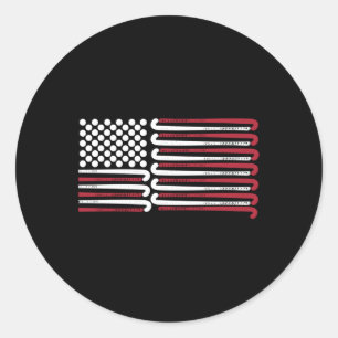 Field Hockey Tee - American Flag With And Clubs Classic Round Sticker
