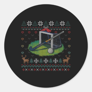 Field Hockey Ugly Christmas Sweater Ll Sports Play Classic Round Sticker