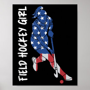 Field Hockey Usa Flag For Women Kids Men Poster