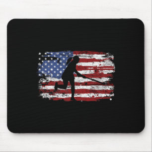 Field Hockey Vintage Usa Flag Mouse Pad