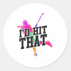 Field Hockey Watercolor I'd Hit That Classic Round Sticker