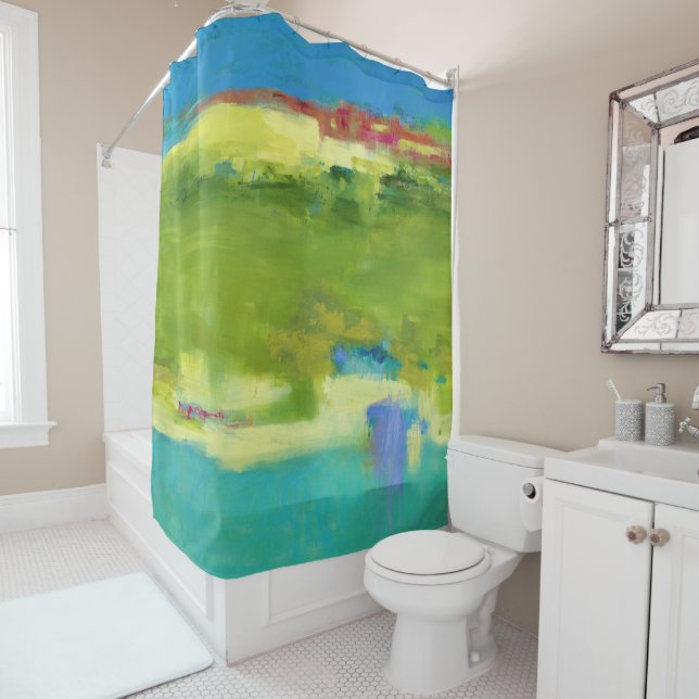 Field Notes - Abstract Green Art Shower Curtain (In Situ)
