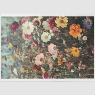 Field of beautiful flowers with daisies decoupage tissue paper