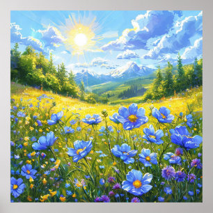 Field of blue flowers poster