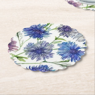 field of bright purple cornflowers, purple, blue c paper coaster