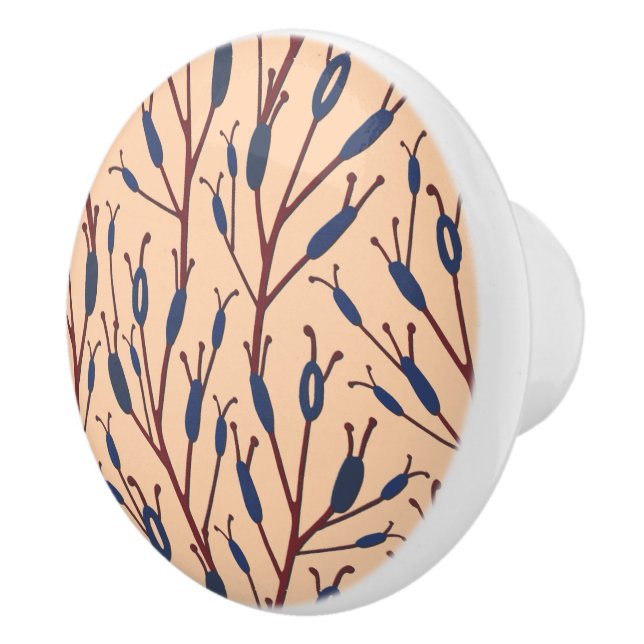 Field of Cat Tails against a Peach Background Ceramic Knob (Right)