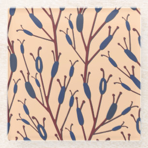 Field of Cat Tails against a Peach Background Glass Coaster