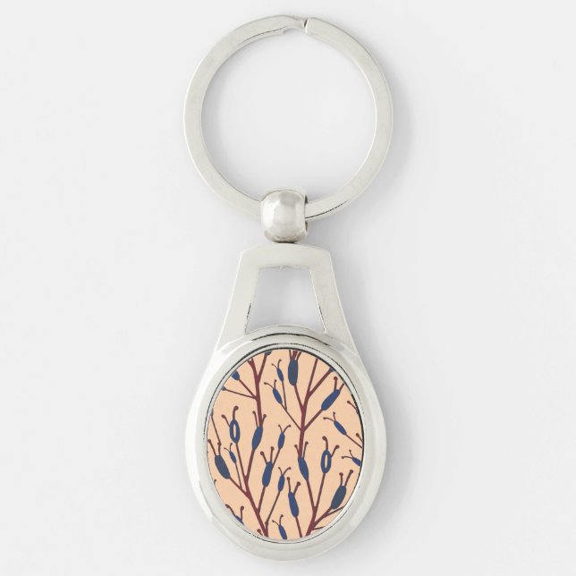 Field of Cat Tails against a Peach Background Key Ring (Front)