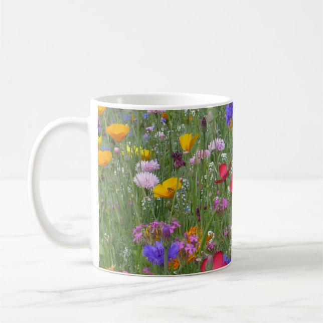 Field of Colourful Flowers Two-Tone Coffee Mug (Left)
