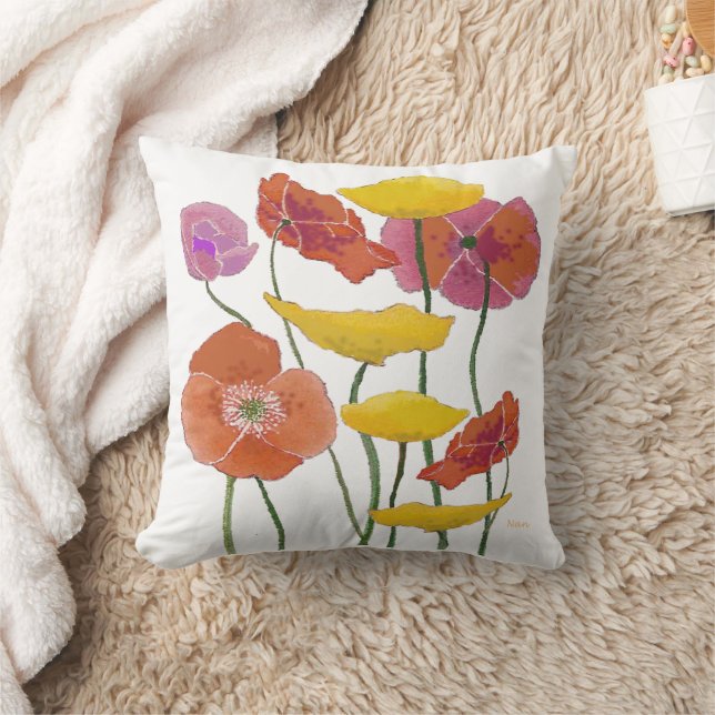 Field of colourful Poppies in all their splendour  Cushion (Blanket)