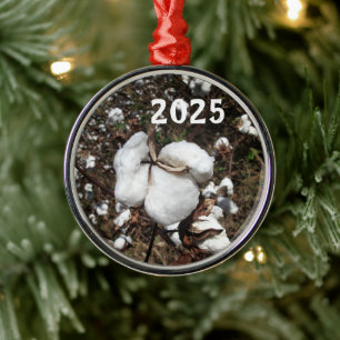 Field of Cotton, Fluffy Cotton Closeup Metal Ornament