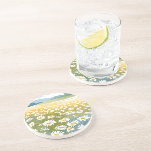 Field of Daisies Flower Meadow Floral Painting Coaster