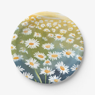 Field of Daisies   Flower Meadow Floral Painting Paper Plate