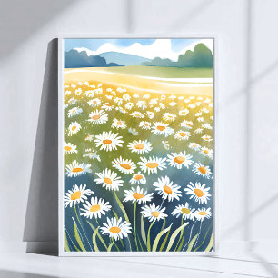 Field of Daisies   Flower Meadow Floral Painting  Poster