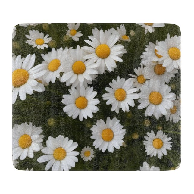 Field of Daisies Glass Cutting Board (Front)
