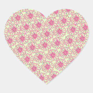 Field of Daisies Heart Stickers, Pink Flowers Heart Sticker
