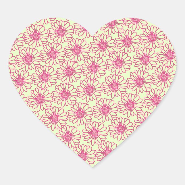 Field of Daisies Heart Stickers, Pink Flowers Heart Sticker (Front)